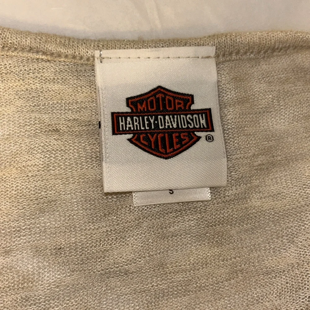 Harley-Davidson Cream and Pink Embellished Cold-Shoulder Top - Picture 7 of 8